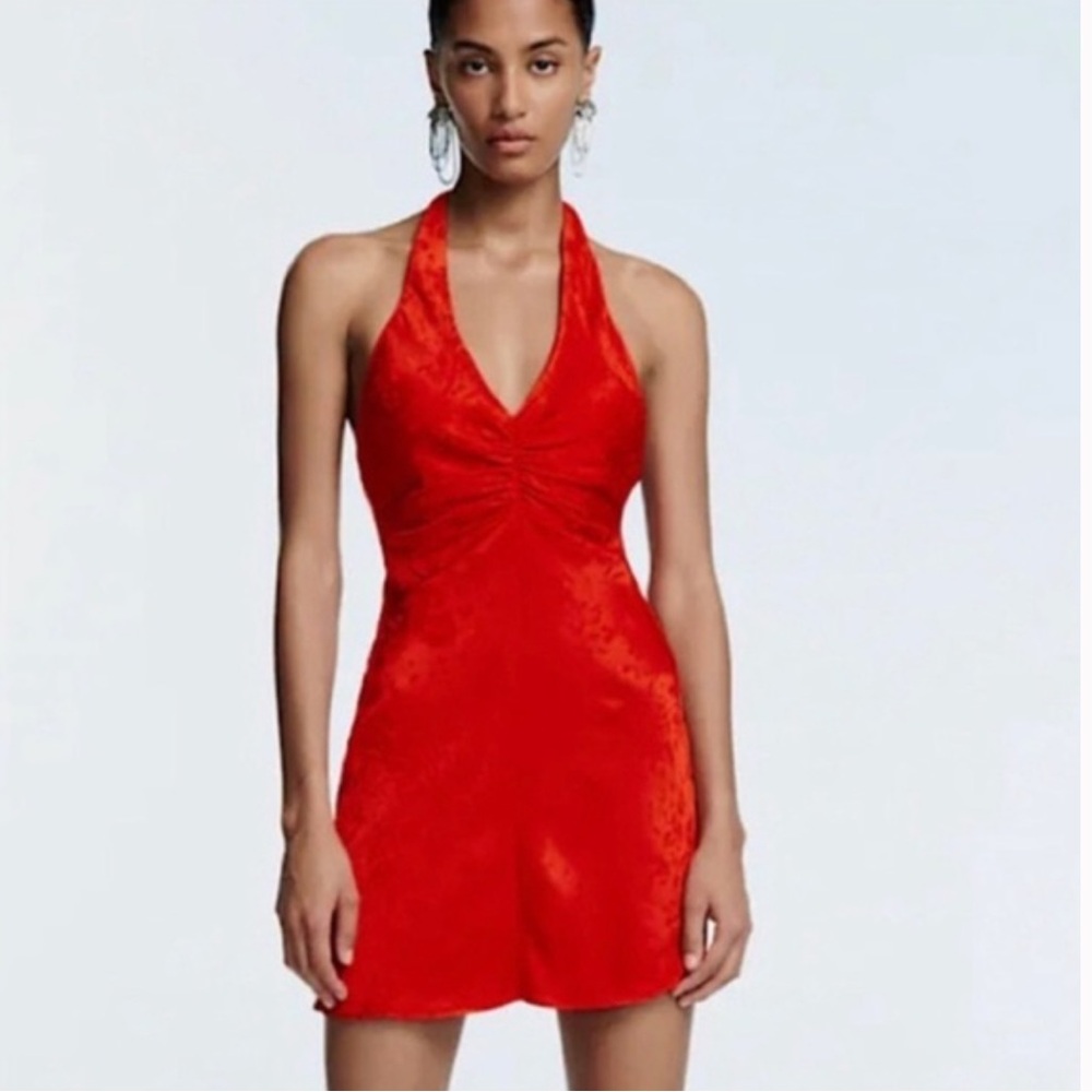 Fun mini red halter dress